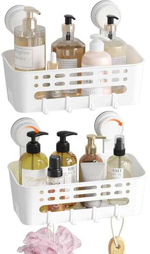 Lifewit Cesta de ducha con Ventosa Montada en la Pared, 26 cm Estanteria Ducha sin Taladro, Organizador Baño de Plástico Extraíble para gel de Champú, gel de Lavado Facial, 2 Paquetes