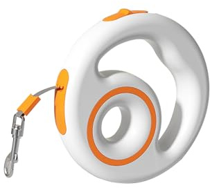 Galatée rullkoppel för hundar, trasselfritt nylonband, 360° koppel utan trassel, enhandsbroms, paus, spärr, robust koppel för träning och löpning (orange)