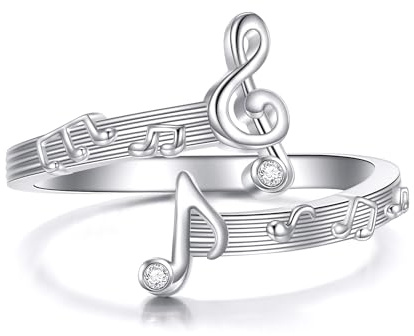 Musiknoten Verstellbarer Ring 925 Sterling Silber Musiknote Ringe Musik Schmuck Geburtstag Geschenke für Musikliebhaber Musikerinnen
