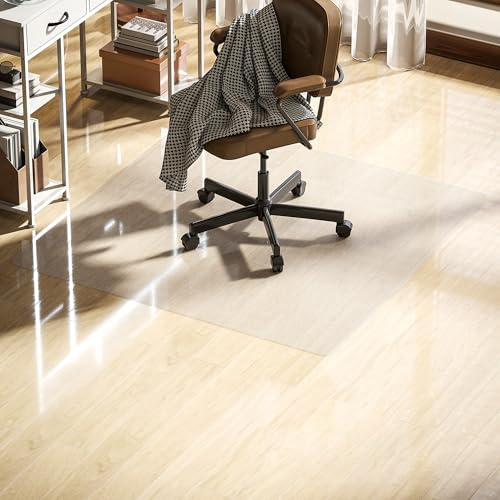 HOMCOM Alfombrilla Protectora para Suelos 120x120 cm Alfombra para Silla de Escritorio para Oficinas para el Hogar Resistente y Fácil de Limpiar Transparente