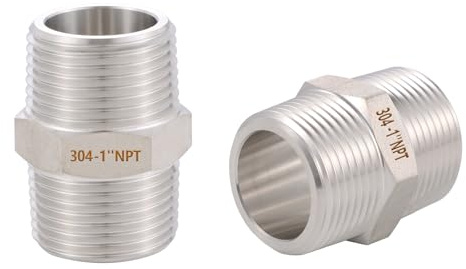 2PCS Hex Nipple 1 x 1 Male Pipe Fittings, 304 Stainless Steel 1 inch NPT Threaded Pipe Adapter Fittings, Male Straight Connector Pipe Fitting