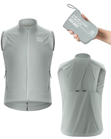 ROCKBROS Cykelväst för män och kvinnor Gilet vindtät lätt andningsbar ärmlös jacka, vikbar förvaring bekväm med bakre ficka ryggventilation för cykling, MTB, utomhusjogging, Grå-vit, L
