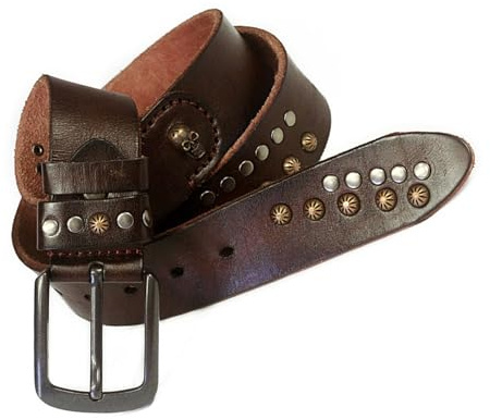 OBASDFD Cinturón De Cuero Con Remaches Moda, Hebilla Ajustable Tachuelas Metal, Hecho A Mano En Piel Vaca, Estilo Punk Rock(Coffee,120cm/waist:41)