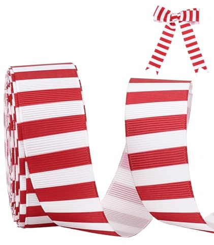 PH PandaHall 10 Iarde Nastro a Righe Bianco e Rosso Nastro a Strisce, 25mm Nastri di Tela di Poliestere per Artigianato Confezioni Cucito Decorazioni per Feste Matrimoni