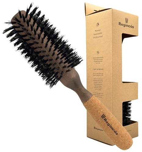 Regincós Rundbürste Cork Classic 660 Natural – Profi-Föhnbürste mit Korkgriff & Naturborsten für Volumen & Locken, 16x66mmmm