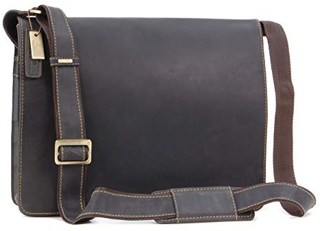 VISCONTI - Leather Messenger Shoulder Bag For Men - Fits 13 to 14 Inch Laptop - Medium/Large Work Bag For A4 Notebooks - 18548 Harvard - Oil Brown