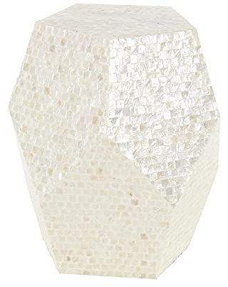 Deco 79 Mother of Pearl Shell Handmade Side End Accent Table End Table, Side Table 16 x 16 x 19, Cream