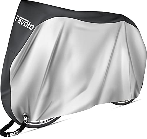 Favoto Bike Cover Waterproof Outdoor - Bicycle Cover Thicken Oxford Windproof Snow Rustproof with Lock Hole Storage Bag for Mountain Road City Beach Cruiser Bike, Silver