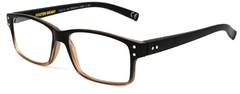 Foster Grant Men's Thomson Rectangular Reading Glasses, Brown/Transparent, 53 mm