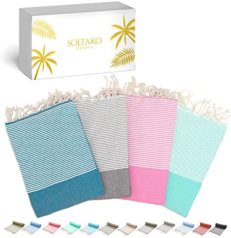 Soltako Lot de 2 foutas/serviettes de plage/toilette/sauna/bain/hammam/pestemals/yoga Grande taille XXL 100 x 200 cm