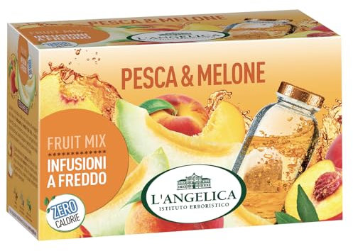 L'Angelica Infuso freddo Fruit Mix Zero Calorie, Tisana alla Pesca e Melone, Tisane Fredde, Benessere Senza Calorie, Confezione da 18 Filtri