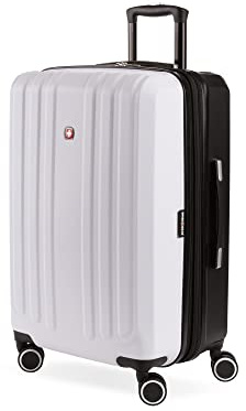 SwissGear 8028 Hardside Expandable Spinner Luggage, Black/White, Checked-Large 28-Inch