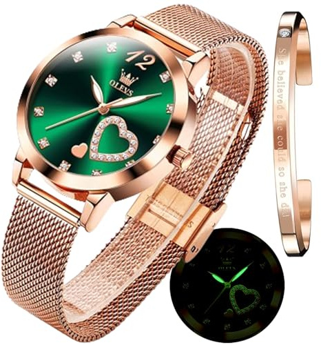 OLEVS Conjunto de Regalos de Relojes Femeninos con Pulsera Rosa Oro Dama Minimalista, Simple, Ligero y Casual simulación de Relojes de Cuarzo Impermeables y Bicolor