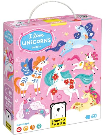 I Love Unicorns Puzzle 4+, 60 Teile Lernpuzzle für Kinder 4+, Bodenpuzzle Einhörner
