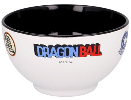 Elbenwald Cuenco para desayuno de Dragon Ball - Cuenco de cereales con iconos de Bola de cristal Kame Kanji Símbolo y Logo Capsule Corp - 600 ml - 8 cm de altura - Ø 13 cm - Cerámica - Negro