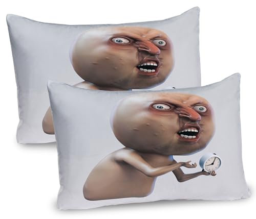 ABAKUHAUS Humor Kissenbezug Packung mit 2, Warum weckst du Mich Nicht Internet Meme mit beschwerendem Schlaf über Gesicht und Bild-Druck, Dekorativer Standard Gedruckter Kissenbezug, 80 x 40 cm, Tan