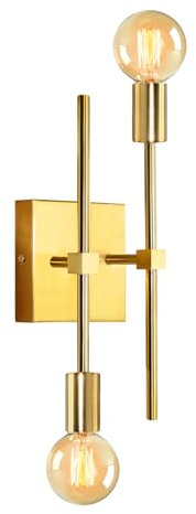 Applique da Parete Interno Vintage, Doppio Braccio, Oro Quadrato Applique Industrial, Lampada da Parete Orientabile Metallo, Applique 2 Luci E27, Lampada Muro Specchio Bagno, Illuminazione Interna