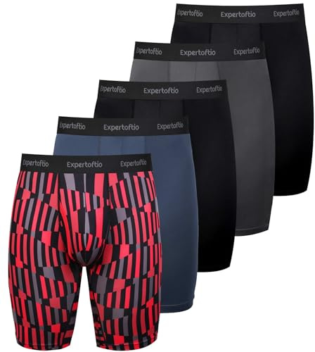 Expertoftio Mens Boxers Long Leg Polyester Boxer Briefs – 9-Inch Inseam Sport Underwear, Moisture-Wicking Underwear Multipack