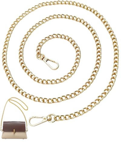 MYGLOAR 1 correa de cadena para bolso, cadena para bolso de 120 cm, cadena de metal, correa para bolso, cadena para correa de hombro, cadena para correa trasera para bolso de bricolaje (oro)