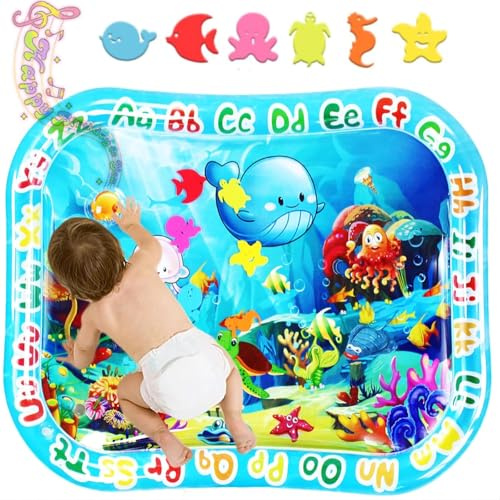 GARNHLOB Alfombra de Agua para Bebé Grande 95x76cm, Colchoneta de Agua Inflable No Tóxica para Niños Pequeños con Promesa Climática Amigable, Water Mat Juguete Sensorial para Regalo de Navidad (Azul)
