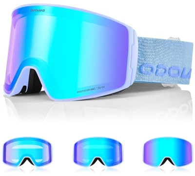 Odoland Gafas de Esquí Fotocromáticas para Días Soleados y Nublados Antiempañamiento Protección UV Gafas de Snowboard para Hombres Mujeres Adultos Jóvenes Esquí Snowboard,AA
