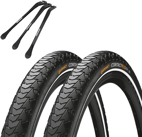 2er Set Continental Fahrradreifen Contact Plus Reflex 28x1.40 Zoll (37-622) + Schlauch wählbar + 3X MSZweirad Metall Reifenheber (Ohne Schläuche, 28x1.40 (37-622))