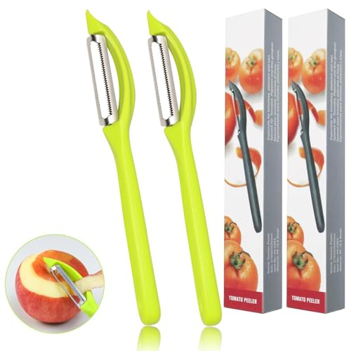 PROPOG 2 Pezzi Pelapatate Professionale, Pela Patate e Verdure Inossidabile Pelati Pomodoro in Acciaio Taglio Frastagliato, Ultra Affilato per Mela, Carote e Frutta (Verde)