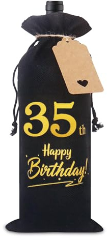 35th Birthday Gifts for Men, Decorative 35th Birthday Wine Gift Bag with Tag and Drawstring