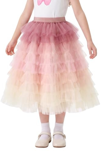 Miipat Faldas Largas Tul para Niña, Alta Falda Tutú con Volantes en Capas | 4-7Años, Línea A de Ligera Malla Arcoíris, Maxi Falda Cintura Elástica, Suave Skirt Larga de Princesa Cumpleaños Baile Niña