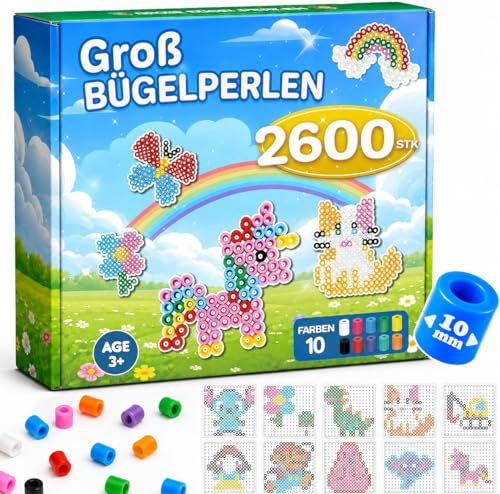 Cuentas para Planchar 2600 PCS de 10 mm, Gran Recarga Multicolor de Cuentas Fusibles XL para Niños +3 Años, Kit de Manualidades y Actividades Creativas para Casa, Guardería y Colegio