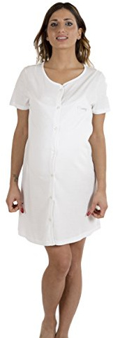 Premamy - Camicia Clinica per Premaman, Modello Aperto Davanti, Cotone Jersey, Pre-Post Parto - Bianco - V (L)