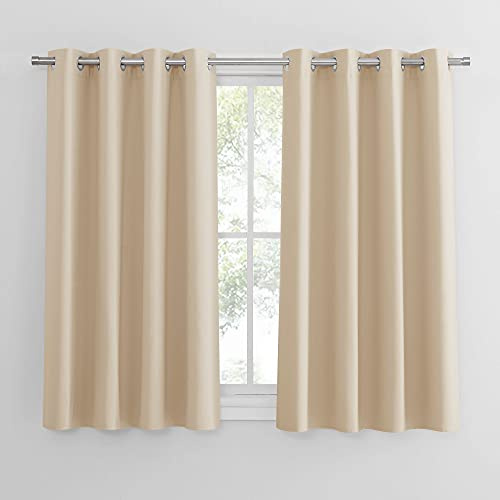 PONY DANCE Termogardiner mörkläggning – gardin barnrum ljusblockering gardin värmeisolerande öljettgardin, 2 stycken H 137 x B 117 cm, Biscotti beige | H137 x B117 cm, mörka gardiner, kort, värmeskydd, insynsskydd, UV-skydd, med öljetter, för sovrum barnrum