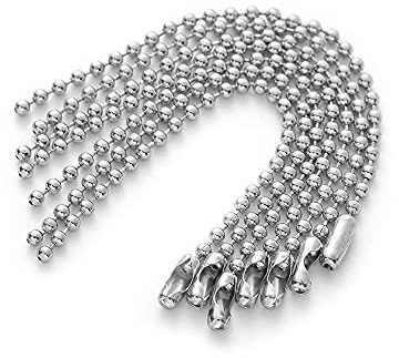 VIUJUH 150 Pcs 100mm 4 Bead Chain with Ball Connector Clasp - 2.4mm Diameter Keychain Rings Metal Nickel Dog Tag Chain (Silver)