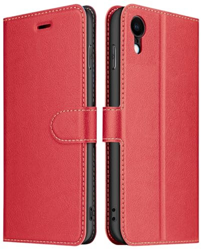 ELESNOW Case for iPhone XR, Premium Leather Flip Phone Case Cover with Magnetic Closure Compatible with Apple iPhone XR (Red)