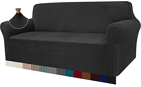 Granbest Sofföverdrag med hög stretchandel, modernt soffskydd i jacquard, elastiskt soffskydd för vardagsrum, skydd för hundar och husdjur (3-sitsig, svart)
