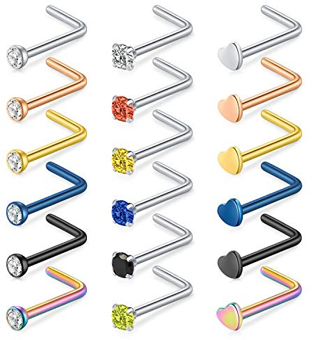 incaton Lot de bijoux de piercing de nez en acier inoxydable 0,8 mm 20 g