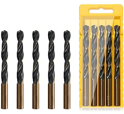 Ohamtes 10.5mm Reduced Shank Twist Drill Bits High Speed Steel HSS 4341 for Iron/Copper/Plastic/Aluminum Plates/Metal Materials, Round Shank, Double Edge, 5 Pcs