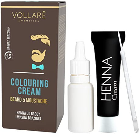 Vollaré Cosmetics | Bart- und Schnurrbart-Henna-Farbcreme und Pflege Öl | Bartfärbemittel zum Kaschieren der Bartfarbe | Bart färben leicht gemacht | Verstärkt die Farbtiefe des Bartes (Braun)