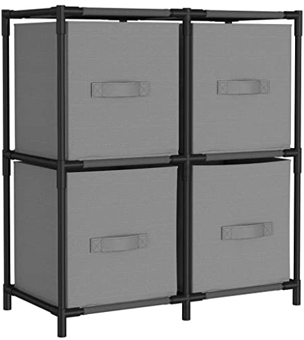 vidaXL Armoire de Rangement 4 Paniers en Tissu Organisateur de Maison Meuble de Rangement Armoire de Salon Intérieur Gris 63x30x71 cm Acier