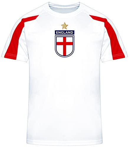 FOOTEEZ Barn England fotboll topp sport t-shirt, Vitt, 5-6 År