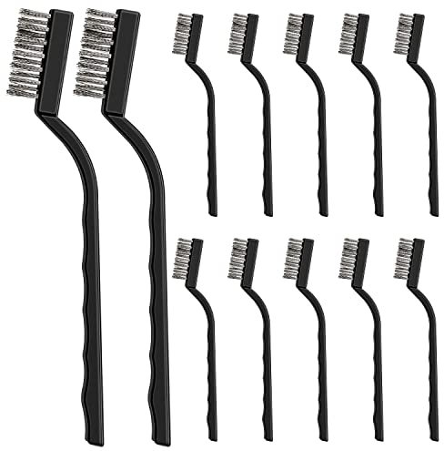 12 Pcs Wire Brush Set Plastic Handles Stainless Wire Brush for Cleaning Rust, Metal Work Pieces, Welding Slag and Rust, Greasy Dirt (Black)