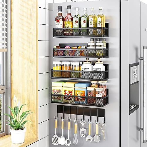 Aufworld Magnetisches Gewürzregal für Kühlschrank, 5 Pack magnetisches Regal, beweglicher magnetischer Kühlschrank-Organisator mit 8-Haken-Regal (5 PACK)