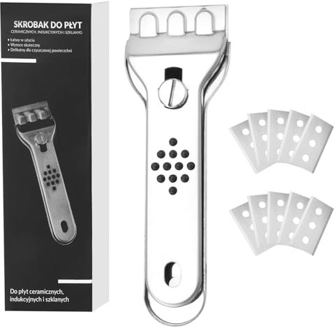 Grattoir en Acier Inoxydable, MXTIMWAN Grattoir Plaque Vitrocéramique avec 10 Lames de Rechange,Induction Racloir Vitrocéramique Grattoir Verre pour Plaque à Induction,Fenêtres,Carreaux,Vitres,Miroir