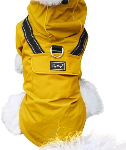 JoyDaog Premium Dog Raincoat with Hood for Small Dogs,Outdoor Sports Waterproof Dog Rain Jacket,Puppy Raincoat with Pockets,Yellow S