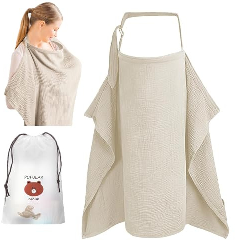 Asheyya Cotton Soft Breastfeeding Cover, Adjustable Nursing Cover (Khaki)
