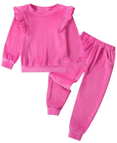 ESHOO Girls Clothes Set Kids Velvet Tracksuit Toddler 2 Piece Leggings Set Ruffle Long Sleeve Sweatshirt Sweatpants Little Girl Outfits for 2-7 Years