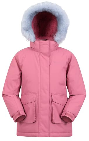 Mountain Warehouse Ranger Plain Kids Water Resistant Jacket - Elasticated Cuffs & Hem, Adjustable Hood, Boys & Girls - Best for Autumn, Winter, Outdoors & Hiking Pink Kids Size 7-8 Years