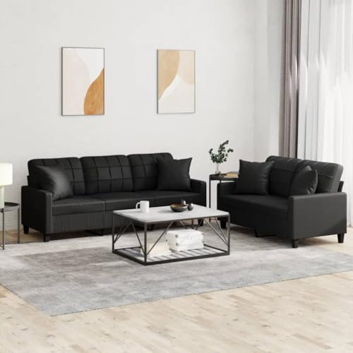 ShGaxin Soffgrupp med kuddar 2 delar svart konstläder, vardagsrumssoffor, hemsoffa, vardagsrumsmöbler, relaxsoffa, modern soffa - 3201388