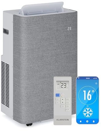 Klarstein AireLux Climatiseur Mobile – 14000 BTU, Pour Pièces Jusqu'à 51 m², Contrôle par Appli & Vocal, 4-en-1 Refroidissement, Déshumidificateur, Ventilateur & Mode Nuit, Kit Fenêtre Inclus, Gris
