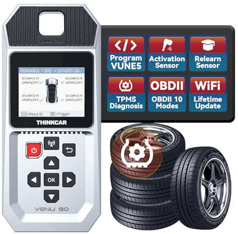 THINKTPMS VENU90 TPMS OBD2 Scanner Diagnostic Tool, Activate/Read/Learn TPMS Sersor, Programming THINKCAR/MUCAR Sensors(315/ 433MHz) Only，No App Needed, Lifetime Wi-Fi Upgrades